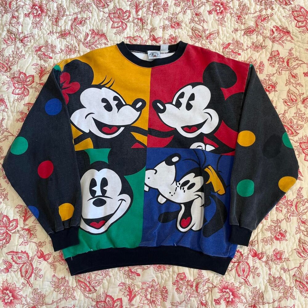 Vintage 80s Mickey and Co Mickey Mouse Minnie Mouse and Goofy Multicolor Sweater